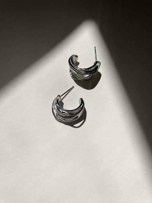 Arachne Hoop Earrings from Mediterra Jewelry, close-up in Silver