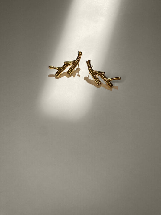 Driftwood Earrings in 18K PVD Gold Plated setting, product close-up